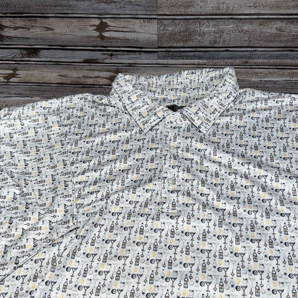 F/X Fusion Mens 4XL Polo Shirt White Cocktail Martini Print Short Sleeve‎